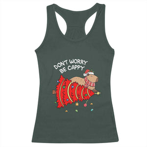 Funny Capybara Christmas Racerback Tank Top Don't Worry Be Capy TS09 Dark Forest Green Print Your Wear