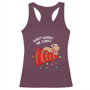 Funny Capybara Christmas Racerback Tank Top Don't Worry Be Capy TS09 Maroon Print Your Wear