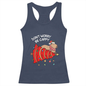 Funny Capybara Christmas Racerback Tank Top Don't Worry Be Capy TS09 Navy Print Your Wear