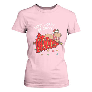 Funny Capybara Christmas T Shirt For Women Don't Worry Be Capy TS09 Light Pink Print Your Wear