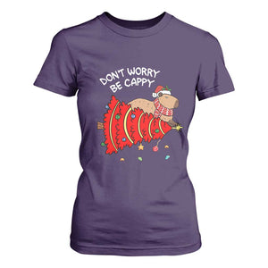 Funny Capybara Christmas T Shirt For Women Don't Worry Be Capy TS09 Purple Print Your Wear