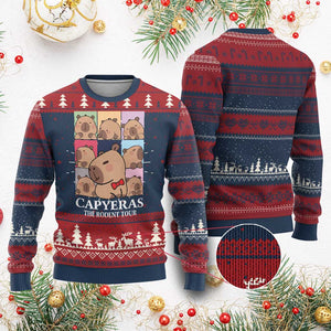 Funny Capybara Xmas Ugly Christmas Sweater Capyeras The Rodent Tour TS09 Burgundy Print Your Wear