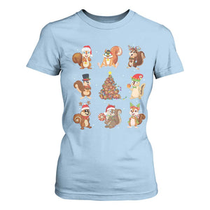 Funny Squirrel Christmas Santa Reindeer T Shirt For Women TS09 Light Blue Print Your Wear