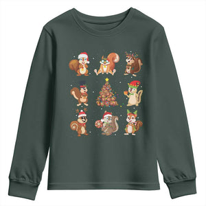 Funny Squirrel Christmas Santa Reindeer Youth Sweatshirt TS09 Dark Forest Green Print Your Wear