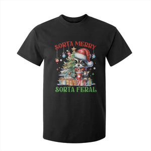 Funny Christmas Raccoon T Shirt For Kid Sorta Merry Sorta Feral Merry Trashmas TS09 Black Print Your Wear