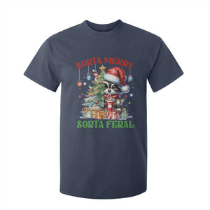 Funny Christmas Raccoon T Shirt For Kid Sorta Merry Sorta Feral Merry Trashmas TS09 Navy Print Your Wear