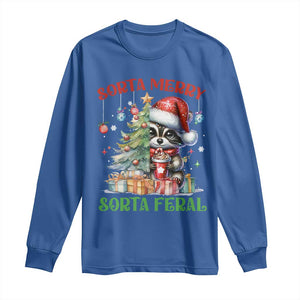 Funny Christmas Raccoon Long Sleeve Shirt Sorta Merry Sorta Feral Merry Trashmas TS09 Royal Blue Print Your Wear
