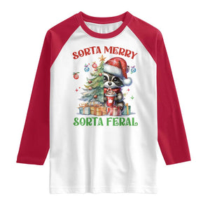 Funny Christmas Raccoon Raglan Shirt Sorta Merry Sorta Feral Merry Trashmas TS09 White Red Print Your Wear