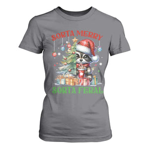 Funny Christmas Raccoon T Shirt For Women Sorta Merry Sorta Feral Merry Trashmas TS09 Charcoal Print Your Wear