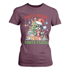 Funny Christmas Raccoon T Shirt For Women Sorta Merry Sorta Feral Merry Trashmas TS09 Maroon Print Your Wear