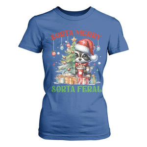 Funny Christmas Raccoon T Shirt For Women Sorta Merry Sorta Feral Merry Trashmas TS09 Royal Blue Print Your Wear