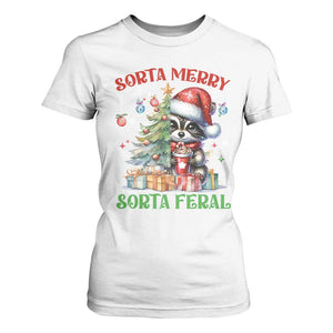 Funny Christmas Raccoon T Shirt For Women Sorta Merry Sorta Feral Merry Trashmas TS09 White Print Your Wear