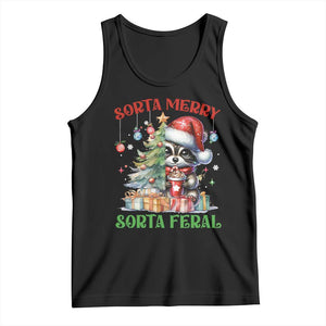 Funny Christmas Raccoon Tank Top Sorta Merry Sorta Feral Merry Trashmas TS09 Black Print Your Wear