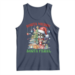 Funny Christmas Raccoon Tank Top Sorta Merry Sorta Feral Merry Trashmas TS09 Navy Print Your Wear