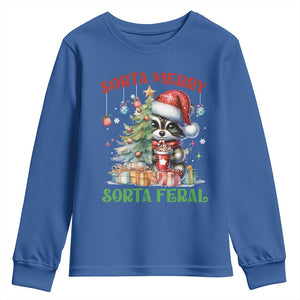 Funny Christmas Raccoon Youth Sweatshirt Sorta Merry Sorta Feral Merry Trashmas TS09 Royal Blue Print Your Wear