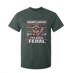 Funny Christmas Raccoon T Shirt For Kid Sorry Santa I've Been Feral TS09 Dark Forest Green Print Your Wear