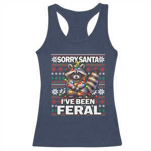 Funny Christmas Raccoon Racerback Tank Top Sorry Santa I've Been Feral TS09 Navy Print Your Wear