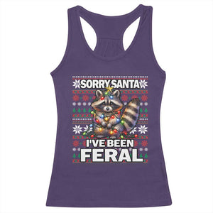 Funny Christmas Raccoon Racerback Tank Top Sorry Santa I've Been Feral TS09 Purple Print Your Wear
