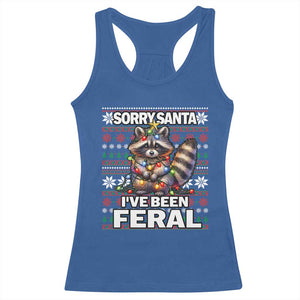 Funny Christmas Raccoon Racerback Tank Top Sorry Santa I've Been Feral TS09 Royal Blue Print Your Wear