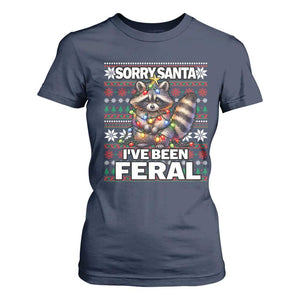Funny Christmas Raccoon T Shirt For Women Sorry Santa I've Been Feral TS09 Navy Print Your Wear