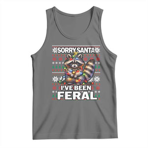 Funny Christmas Raccoon Tank Top Sorry Santa I've Been Feral TS09 Black Heather Print Your Wear