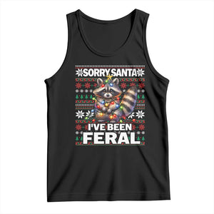 Funny Christmas Raccoon Tank Top Sorry Santa I've Been Feral TS09 Black Print Your Wear