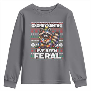 Funny Christmas Raccoon Youth Sweatshirt Sorry Santa I've Been Feral TS09 Charcoal Print Your Wear