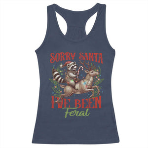 Funny Christmas Raccoon Racerback Tank Top Sorry Santa I've Been Feral Reindeer TS09 Navy Print Your Wear