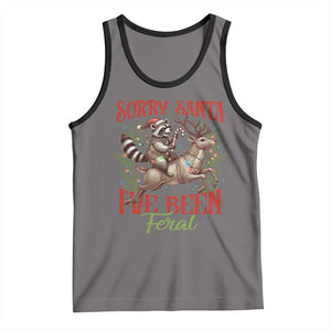 Funny Christmas Raccoon Tank Top Sorry Santa I've Been Feral Reindeer TS09 Deep Heather Black Print Your Wear