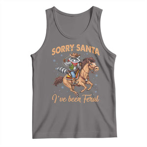 Funny Christmas Raccoon Tank Top Sorry Santa I've Been Feral Cowboy TS09 Deep Heather Print Your Wear