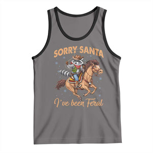 Funny Christmas Raccoon Tank Top Sorry Santa I've Been Feral Cowboy TS09 Deep Heather Black Print Your Wear