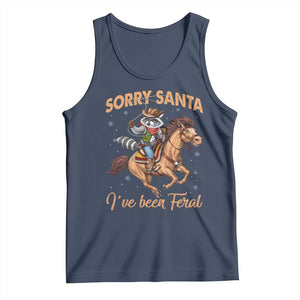 Funny Christmas Raccoon Tank Top Sorry Santa I've Been Feral Cowboy TS09 Navy Print Your Wear