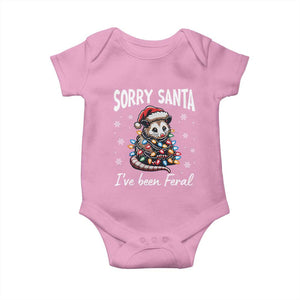 Funny Christmas Opossum Baby Onesie Sorry Santa I've Been Feral TS09 Light Pink Print Your Wear