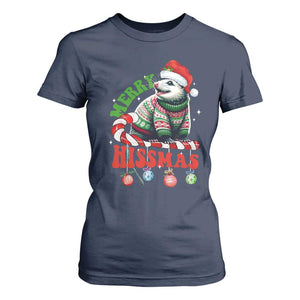 Funny Christmas Opossum T Shirt For Women Merry Hissmass TS09 Navy Print Your Wear