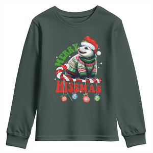Funny Christmas Opossum Youth Sweatshirt Merry Hissmass TS09 Dark Forest Green Print Your Wear