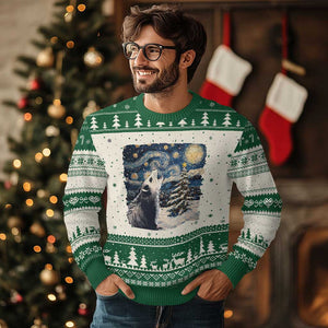 Christmas Starry Night Opossum Ugly Christmas Sweater TS09 Green Print Your Wear