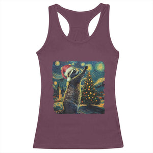 Christmas Starry Night Raccoon Racerback Tank Top TS09 Maroon Print Your Wear