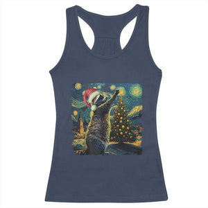 Christmas Starry Night Raccoon Racerback Tank Top TS09 Navy Print Your Wear