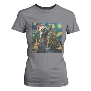 Christmas Starry Night Raccoon T Shirt For Women TS09 Charcoal Print Your Wear