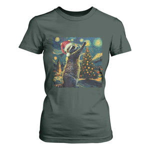 Christmas Starry Night Raccoon T Shirt For Women TS09 Dark Forest Green Print Your Wear