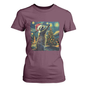 Christmas Starry Night Raccoon T Shirt For Women TS09 Maroon Print Your Wear
