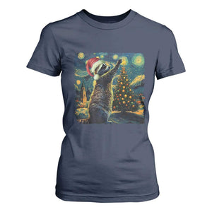 Christmas Starry Night Raccoon T Shirt For Women TS09 Navy Print Your Wear