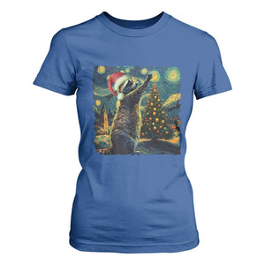 Christmas Starry Night Raccoon T Shirt For Women TS09 Royal Blue Print Your Wear