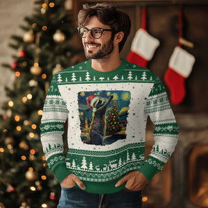 Christmas Starry Night Raccoon Ugly Christmas Sweater TS09 Green Print Your Wear