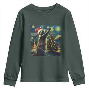Christmas Starry Night Raccoon Youth Sweatshirt TS09 Dark Forest Green Print Your Wear