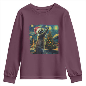 Christmas Starry Night Raccoon Youth Sweatshirt TS09 Maroon Print Your Wear