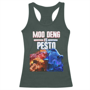 Funny Moo Deng VS Pesto Racerback Tank Top TS09 Dark Forest Green Print Your Wear