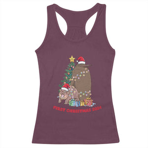 First Christmas 2024 Moo Deng Pesto Racerback Tank Top TS09 Maroon Print Your Wear