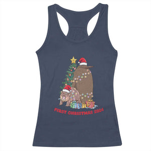 First Christmas 2024 Moo Deng Pesto Racerback Tank Top TS09 Navy Print Your Wear