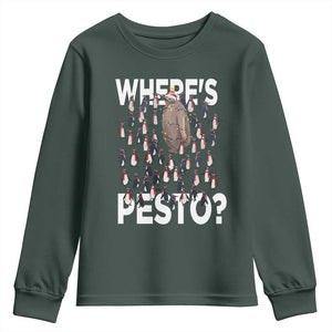 Funny Christmas Wheres Pesto Youth Sweatshirt TS09 Dark Forest Green Print Your Wear